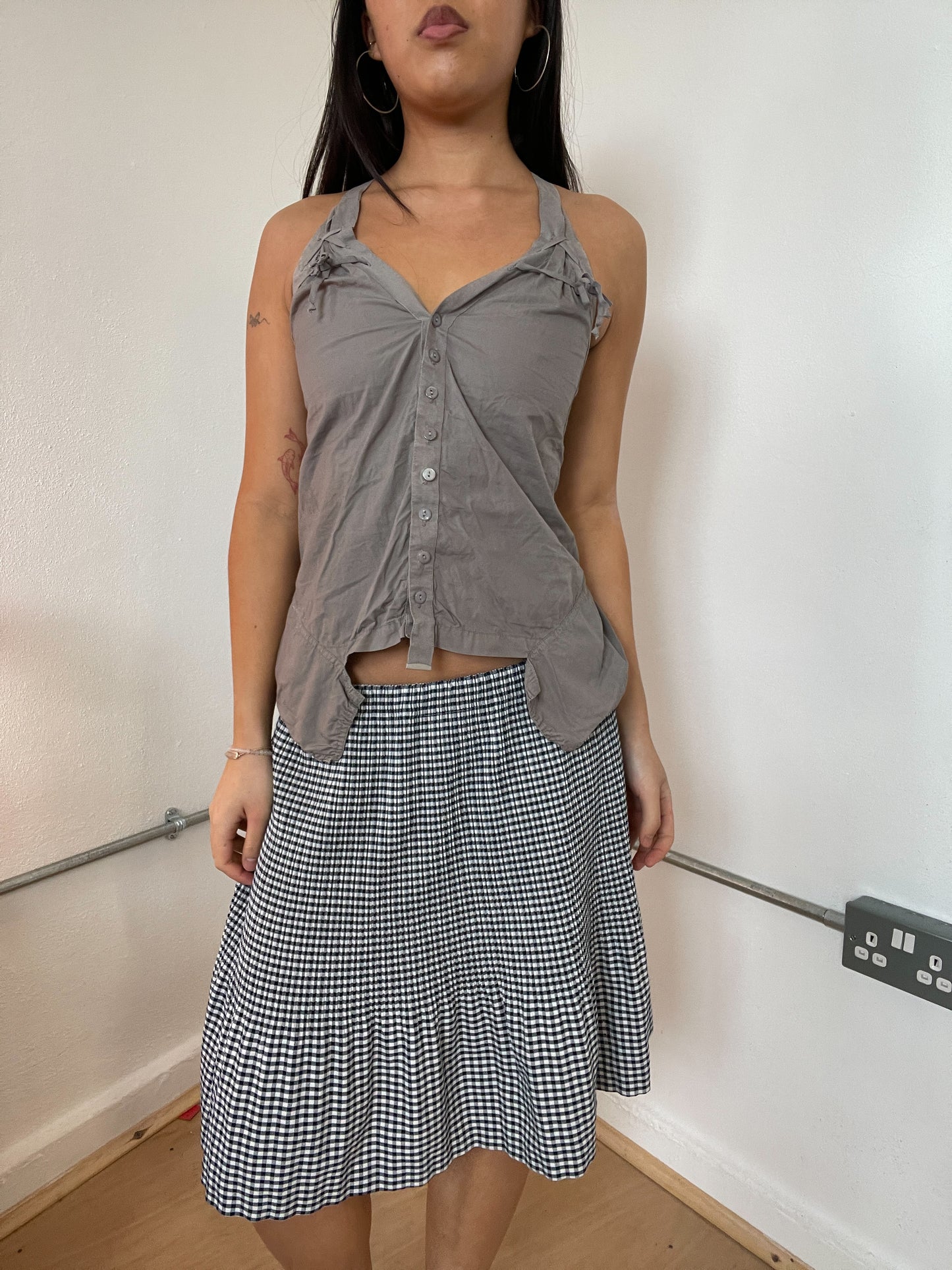 Grey button up detailed cop copine cami top