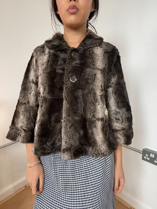 Faux fur collared button up jacket