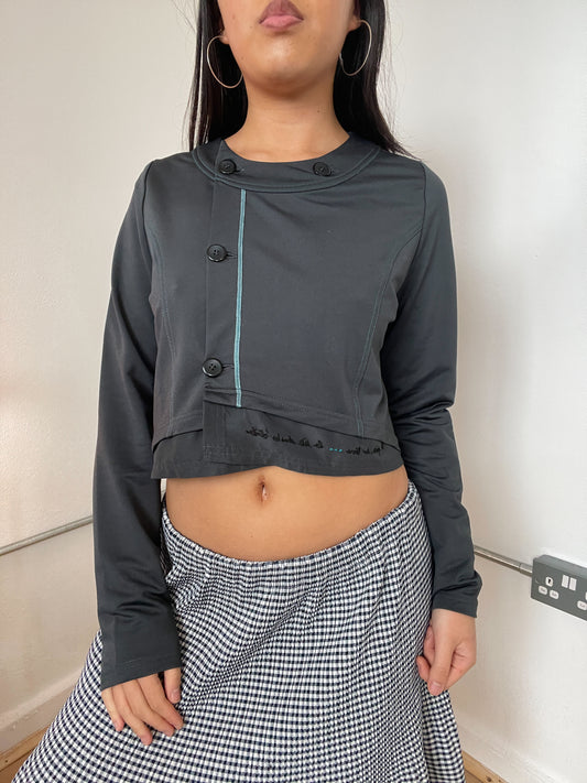 Dark grey long sleeve crop top