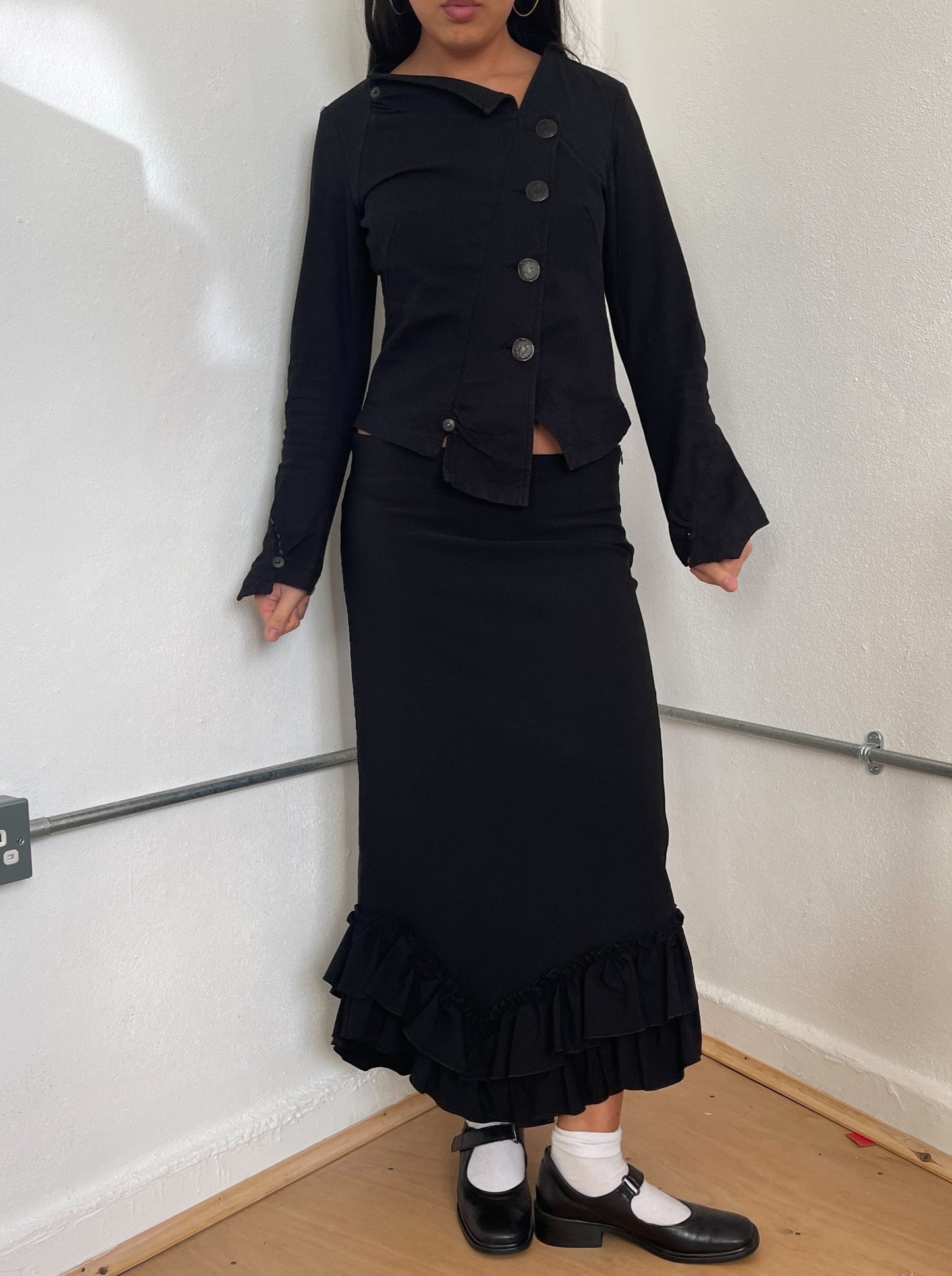 Black frilly maxi skirt