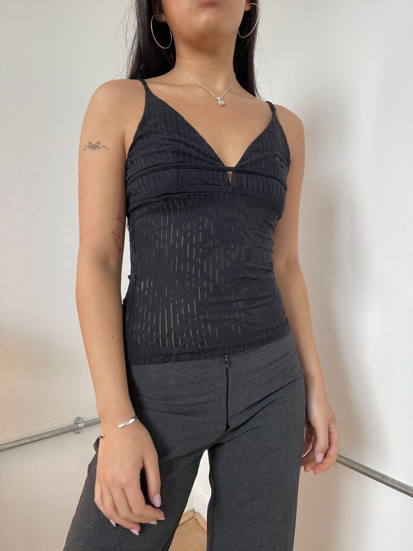 Black V-Neck Strappy Cami Top
