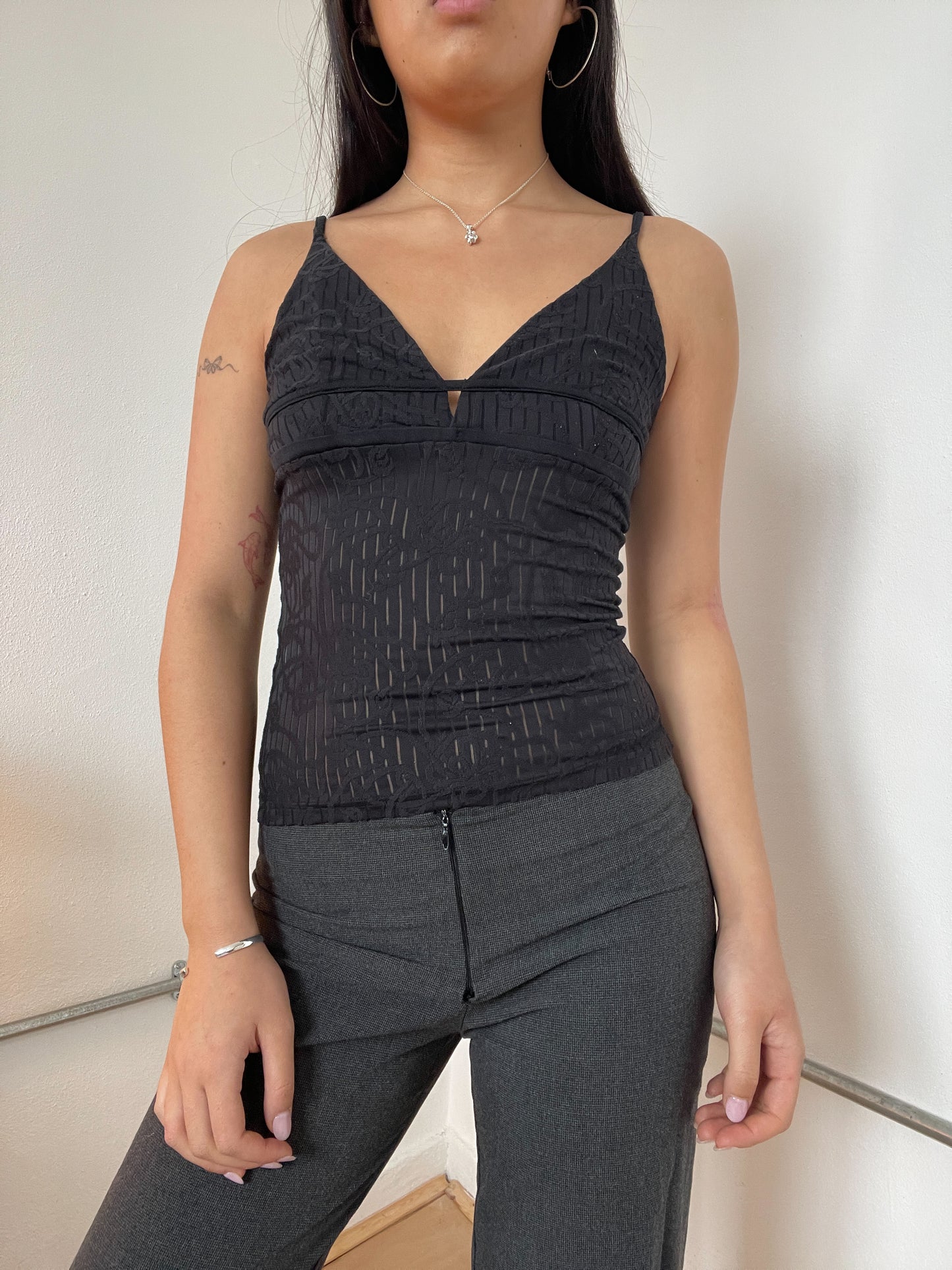 Black V-Neck Strappy Cami Top