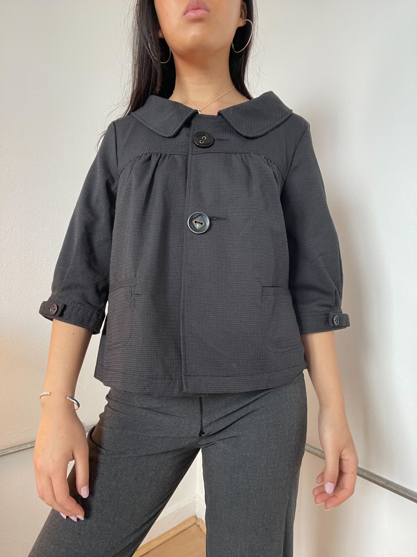 Dark Grey A-Line Collared Swing Jacket