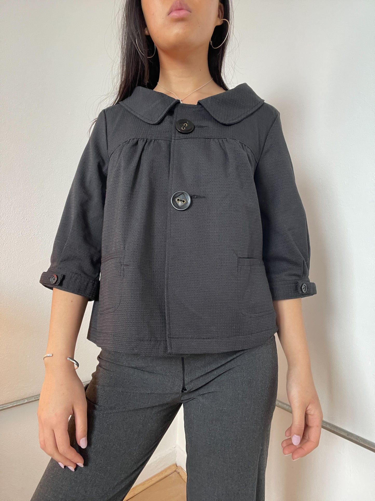 Dark Grey A-Line Collared Swing Jacket