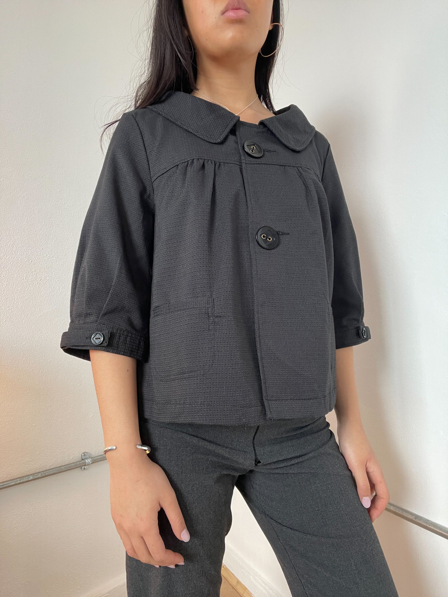 Dark Grey A-Line Collared Swing Jacket