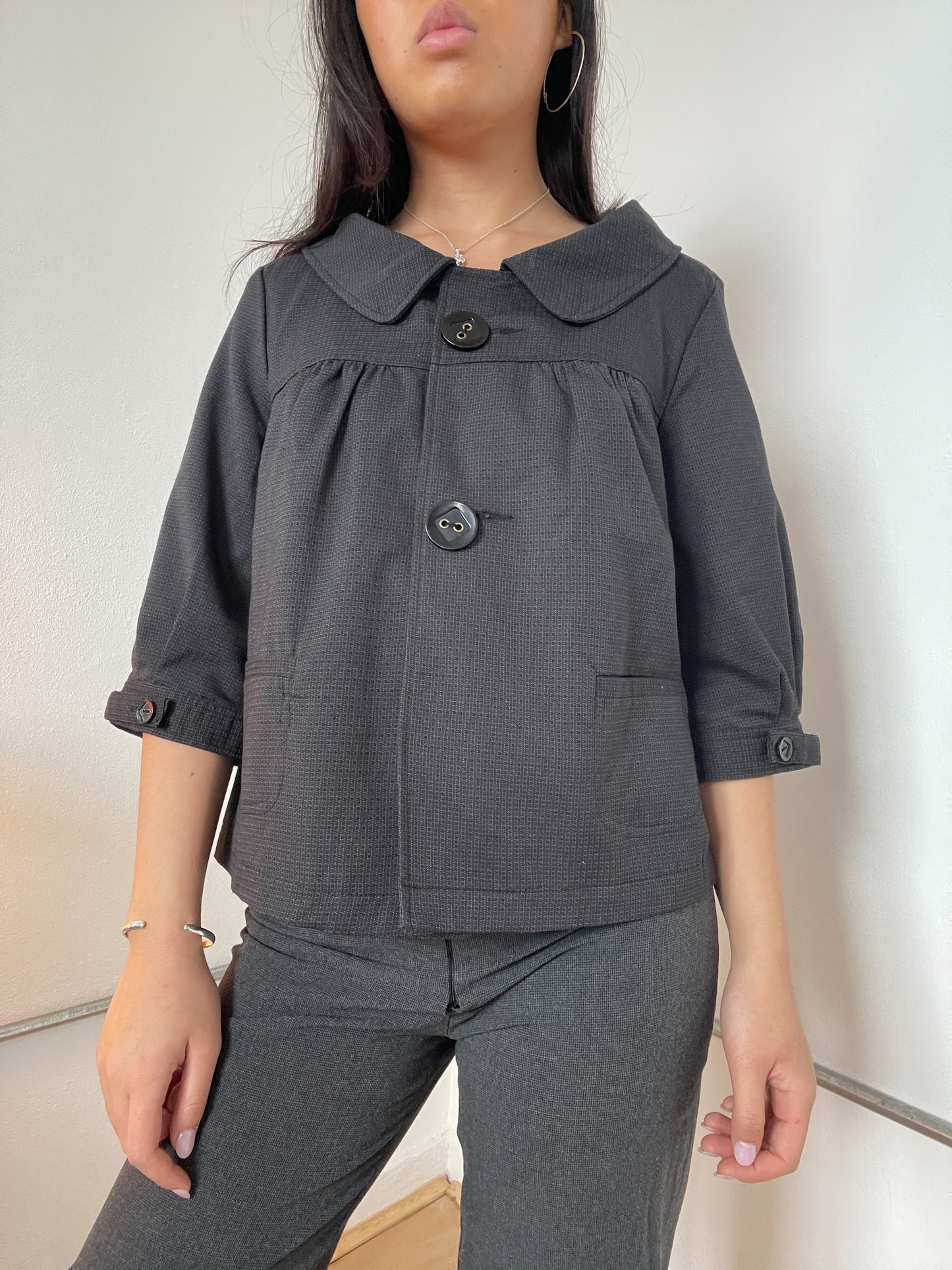 Dark Grey A-Line Collared Swing Jacket