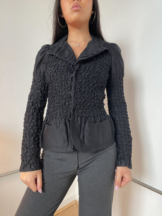 Black Quilted Long Sleeve Collared Shirt