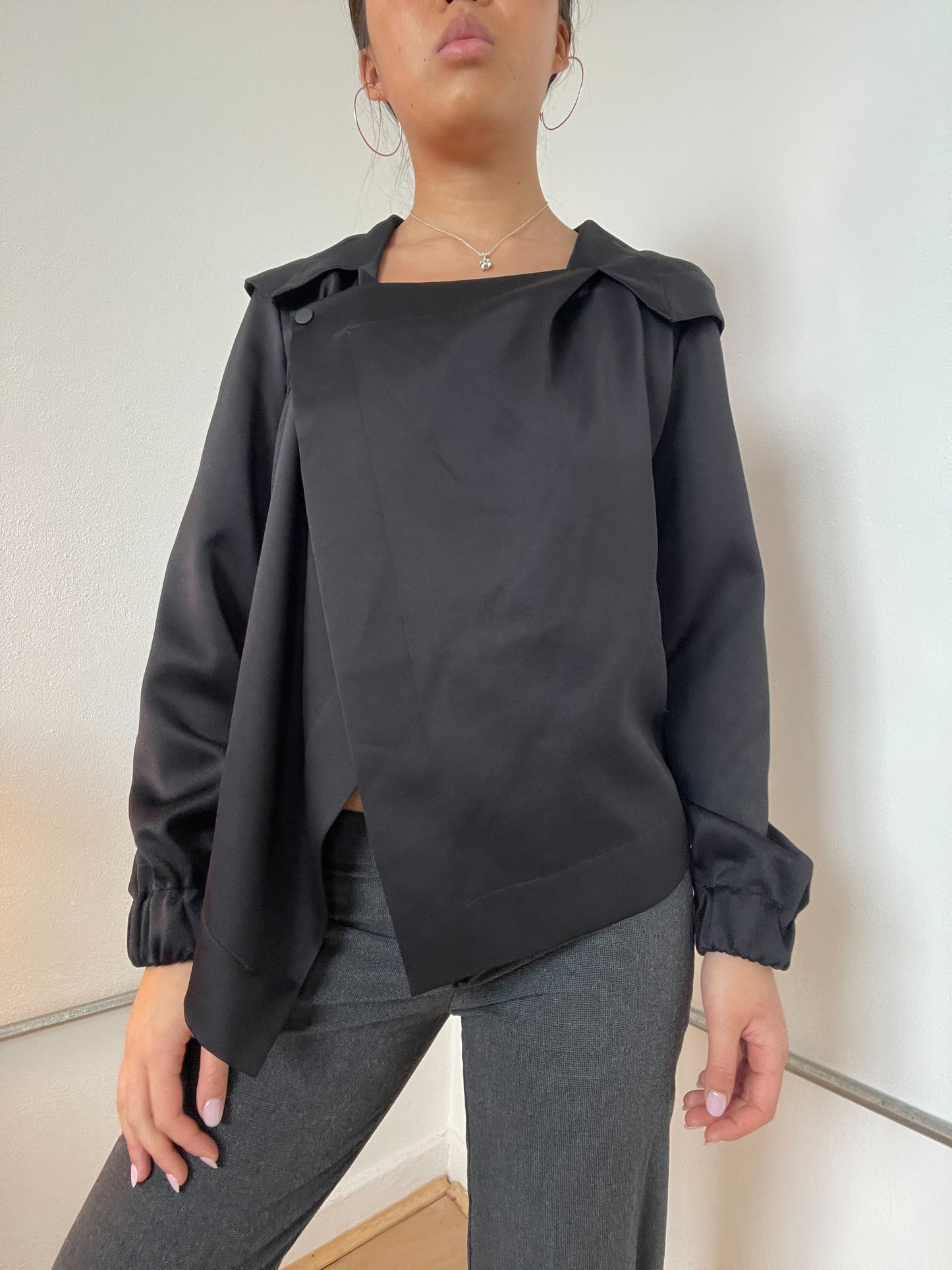 Cop Copine Black Shiny Asymmetric Shirt Jacket