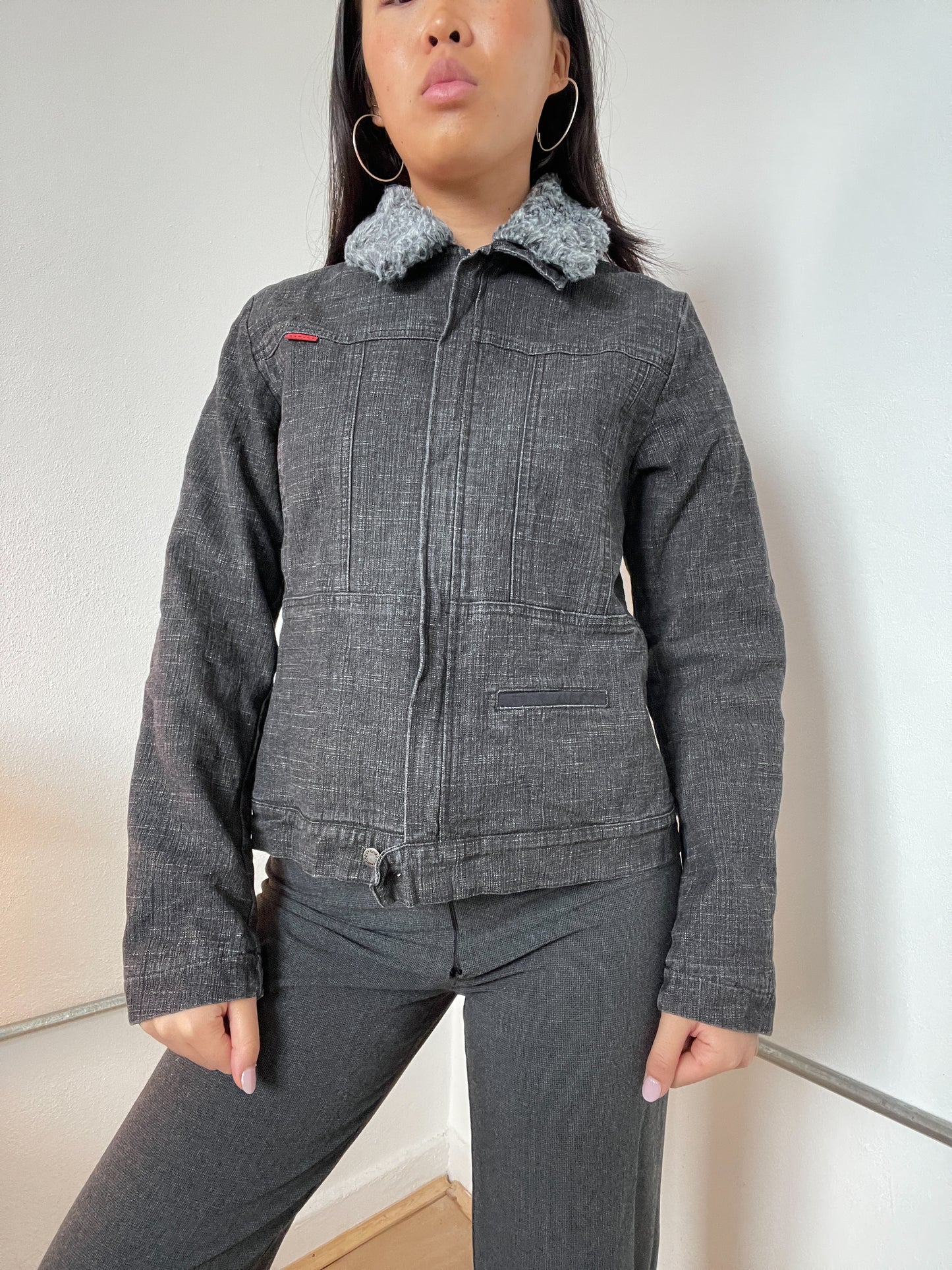 Fur Collared Denim Utility Jacket