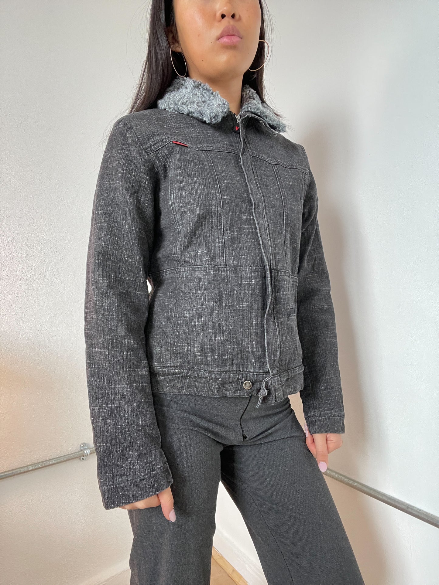 Fur Collared Denim Utility Jacket