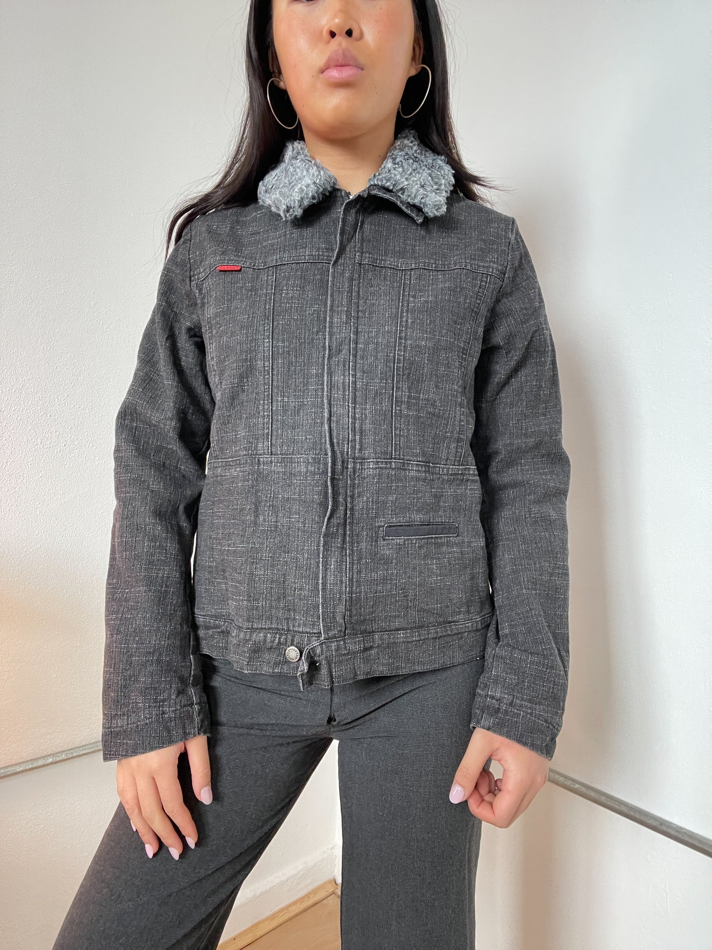 Fur Collared Denim Utility Jacket