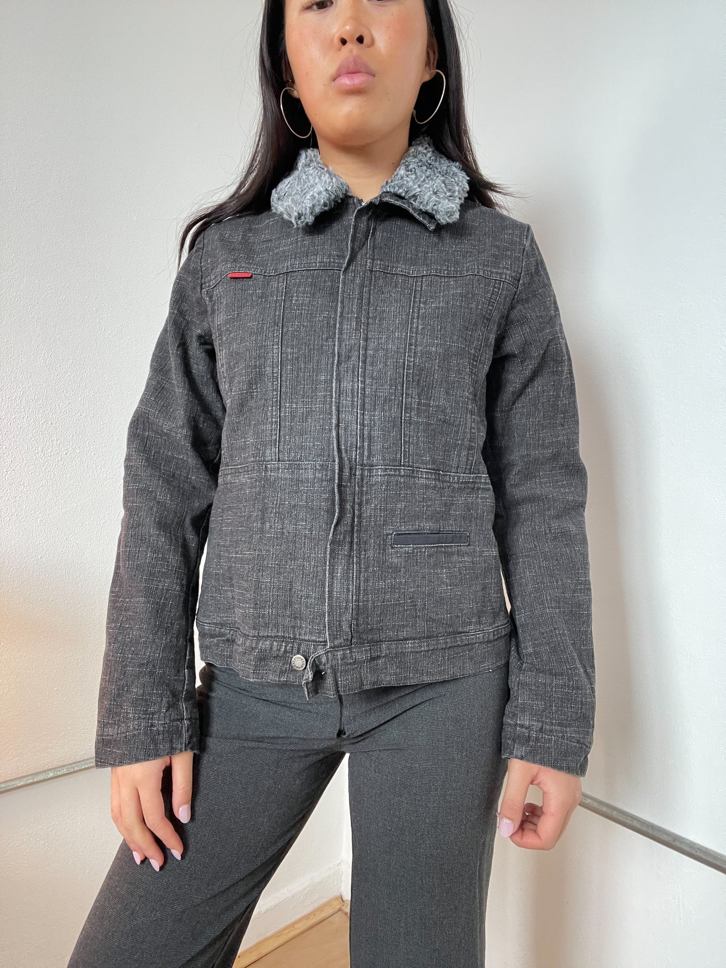 Fur Collared Denim Utility Jacket