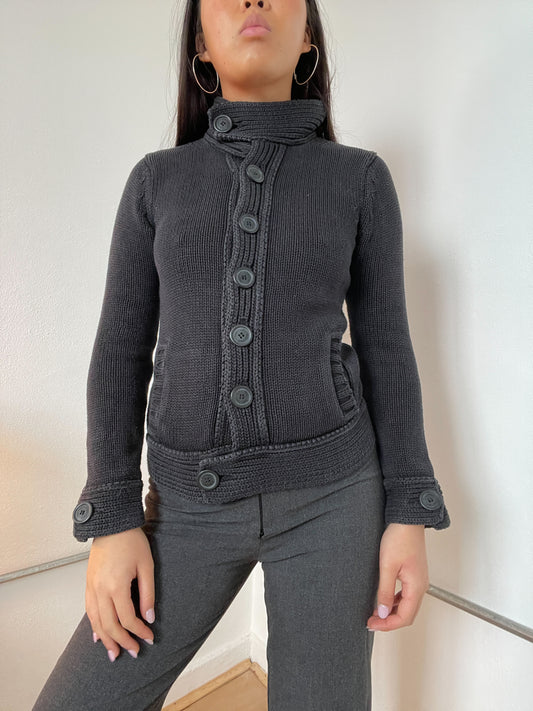 Black Knitted Button Up Cardigan