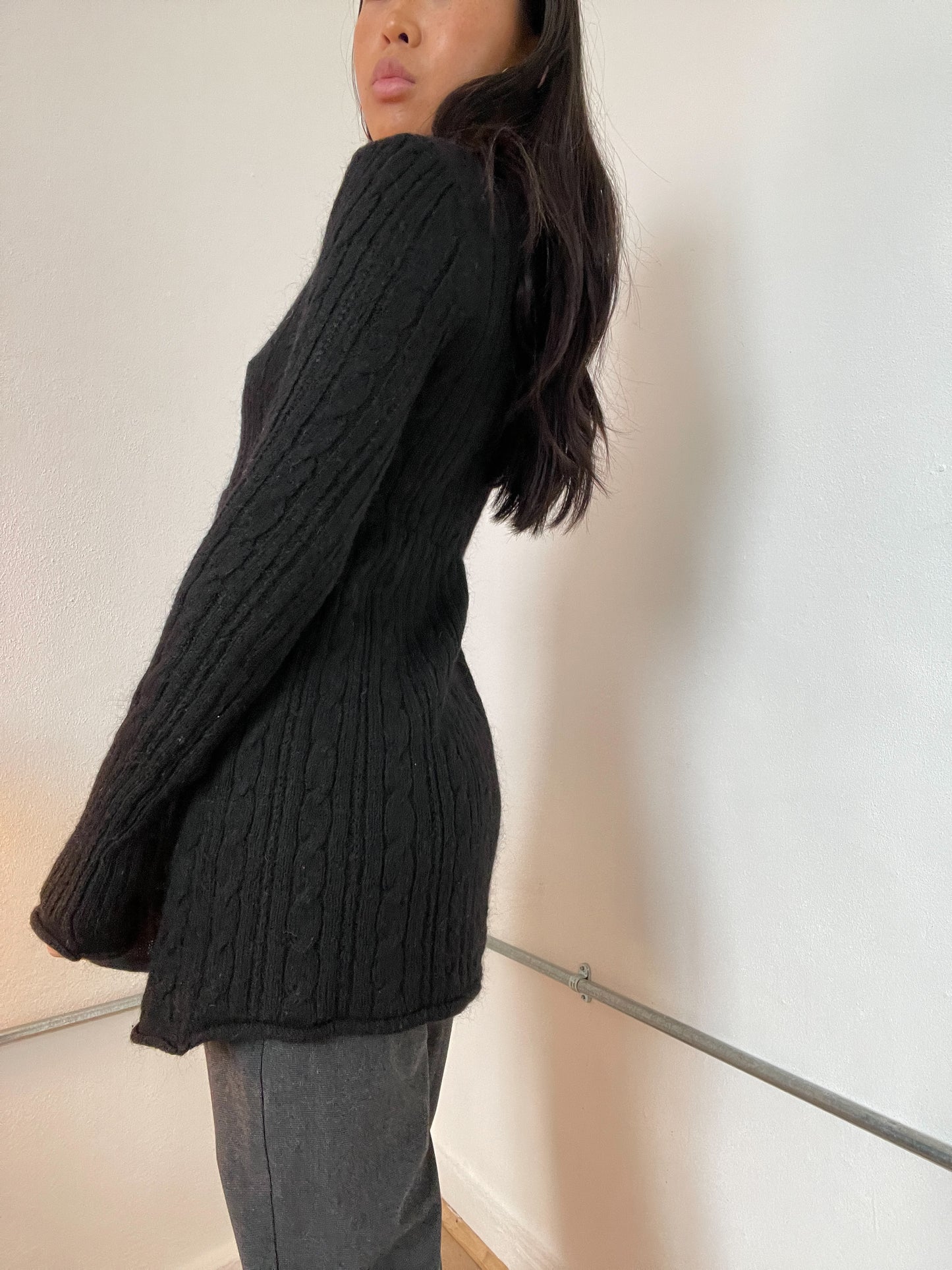 Black Knitted Long Sleeve A-Line Dress
