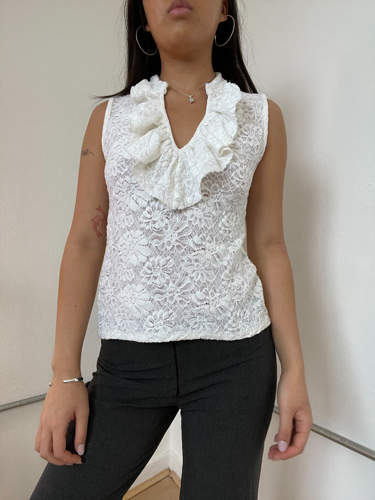 White Lace V-Neck Top
