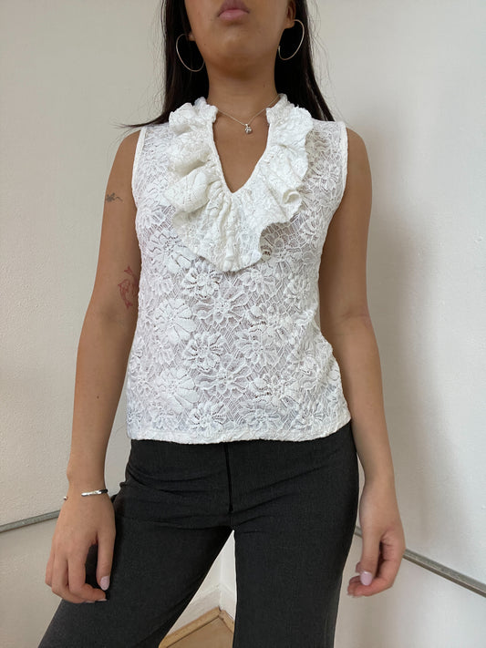 White Lace V-Neck Top
