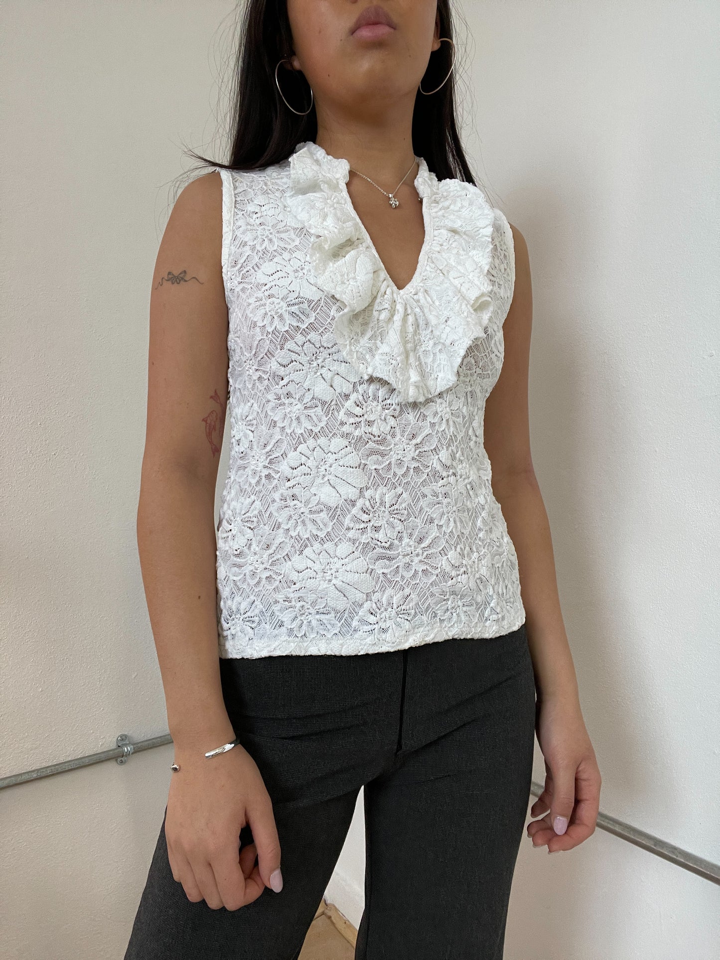 White Lace V-Neck Top