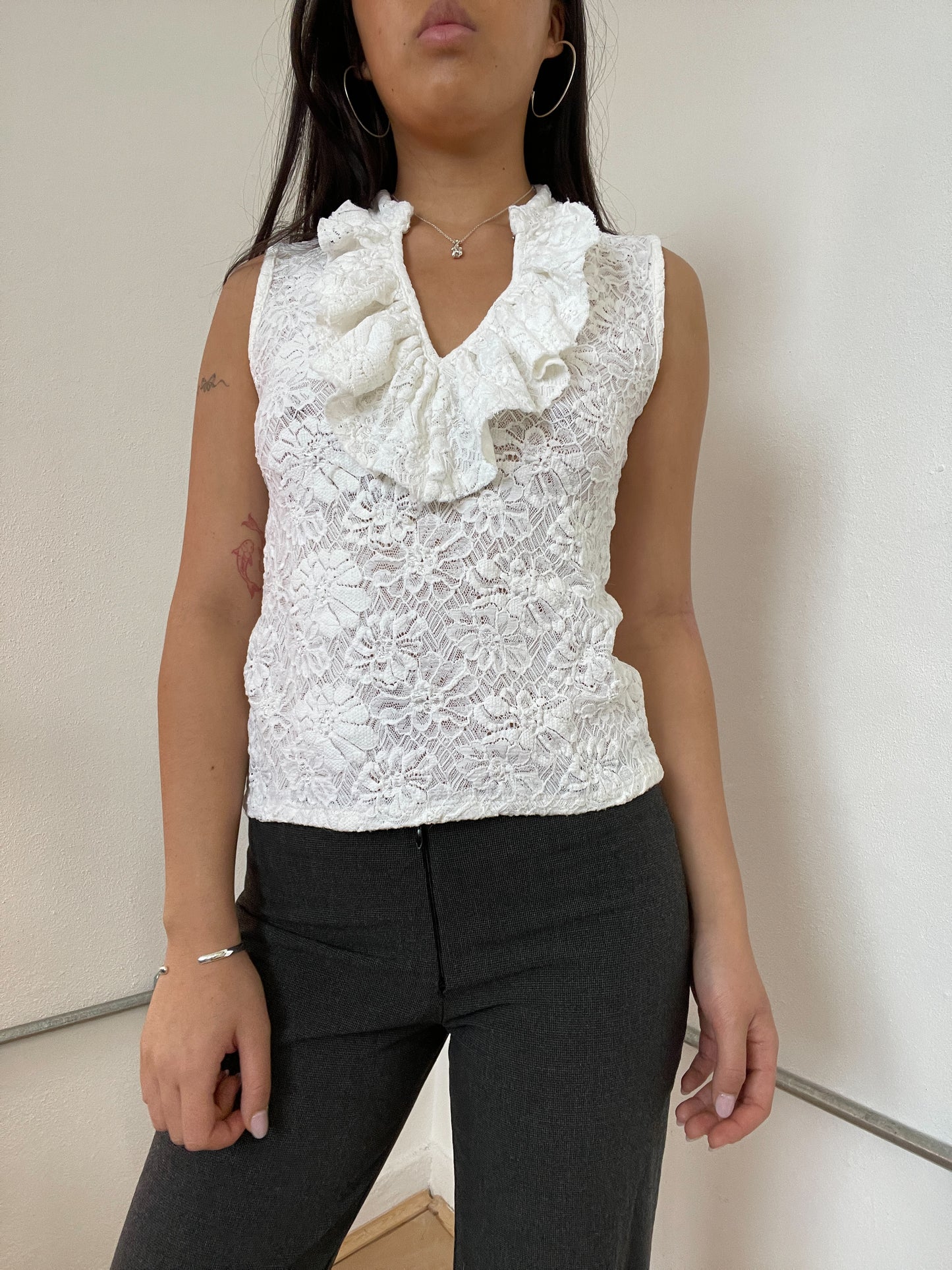 White Lace V-Neck Top