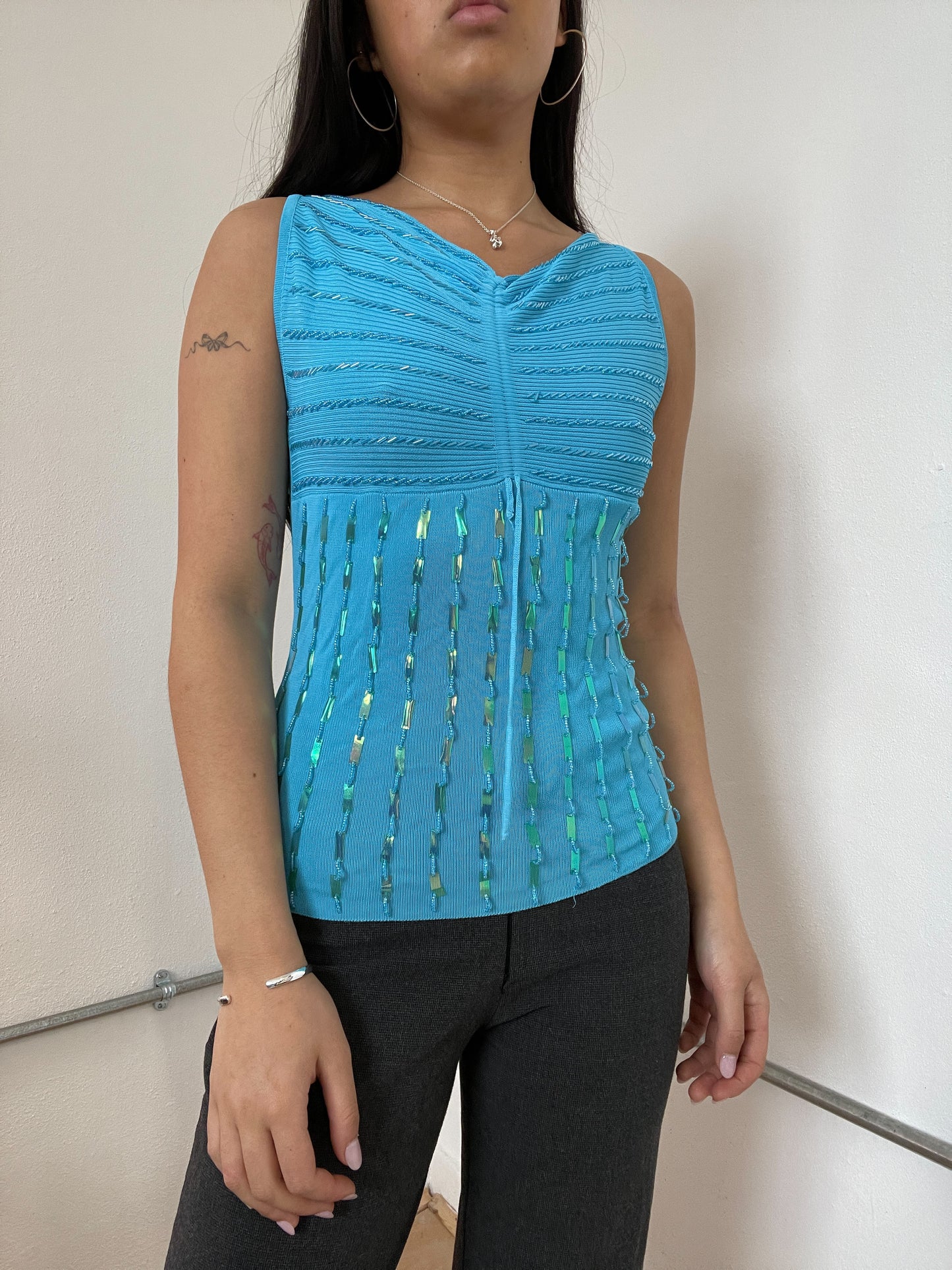 Blue Textured Sequin Top