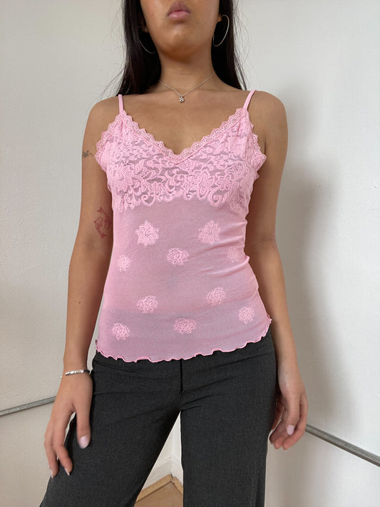 Baby Pink Lace Sheer Cami Top