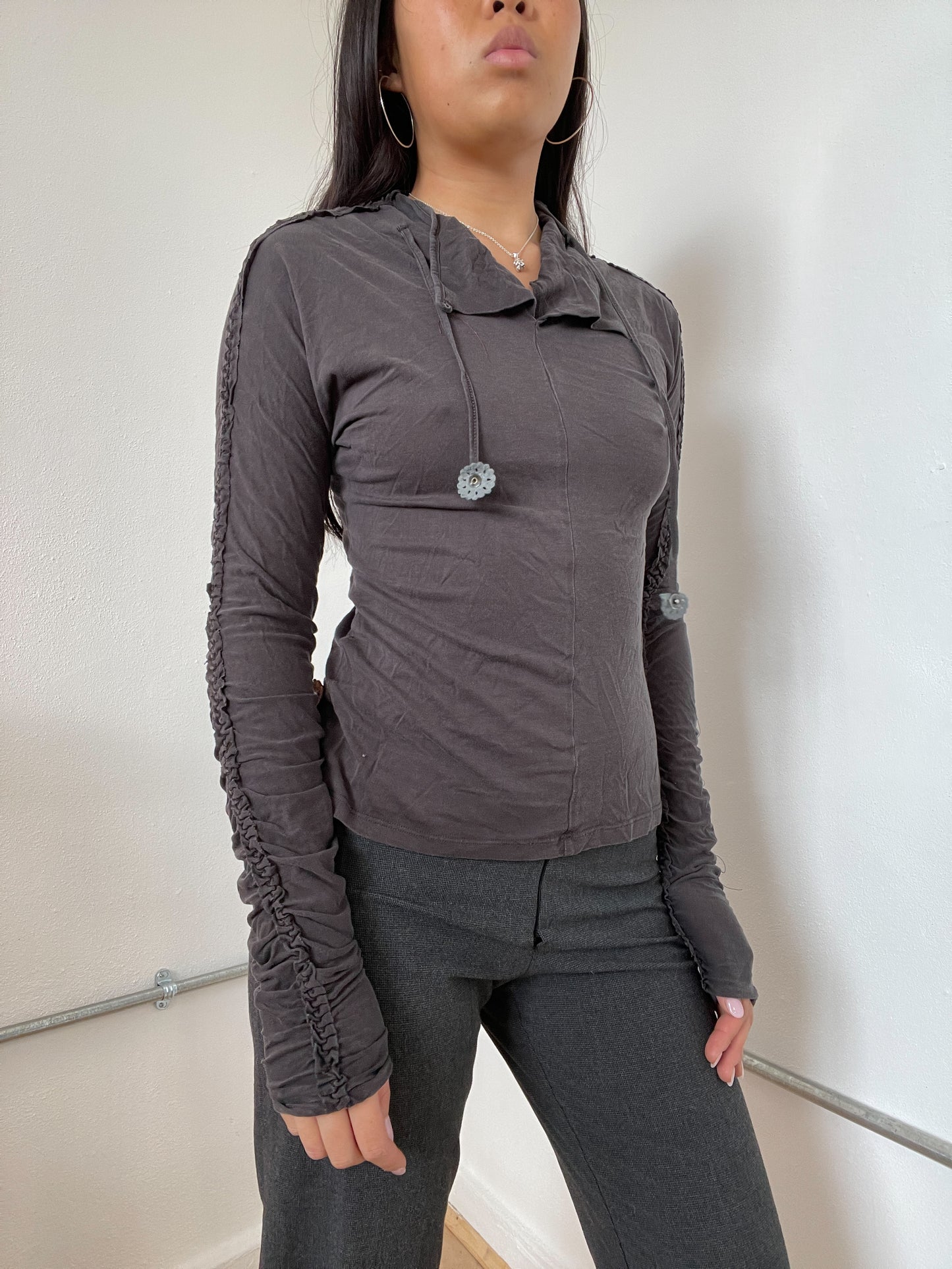 Cop Copine Grey Textured Long Sleeve Top