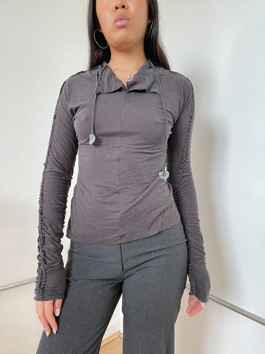 Cop Copine Grey Textured Long Sleeve Top