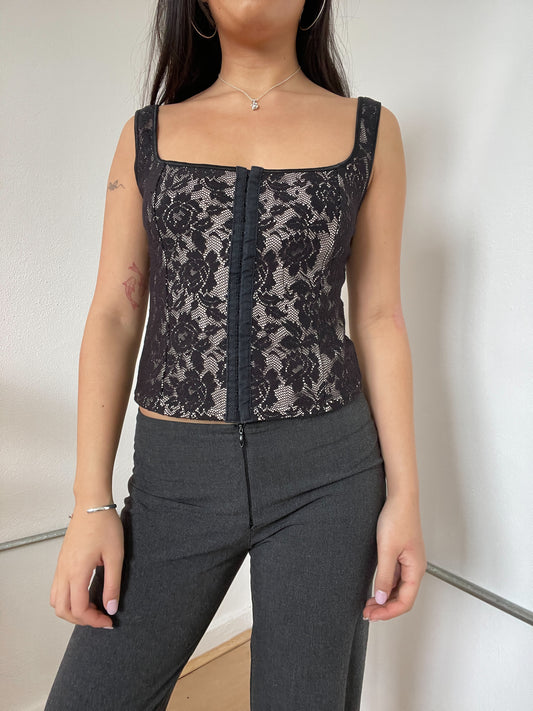 Black Contrast Lace Corset Top