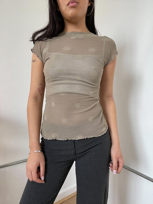 Khaki Short Sleeve Lace Top