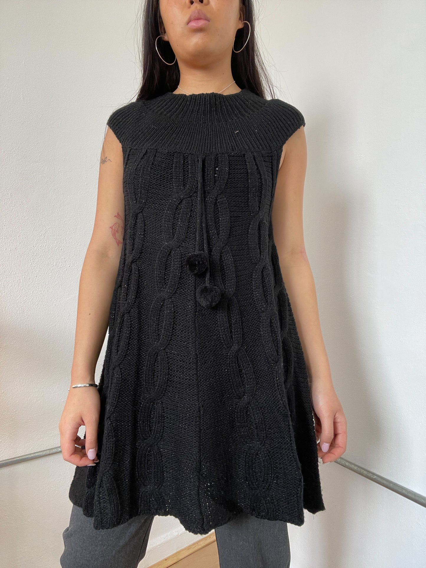 Black Knitted A-Line Dress