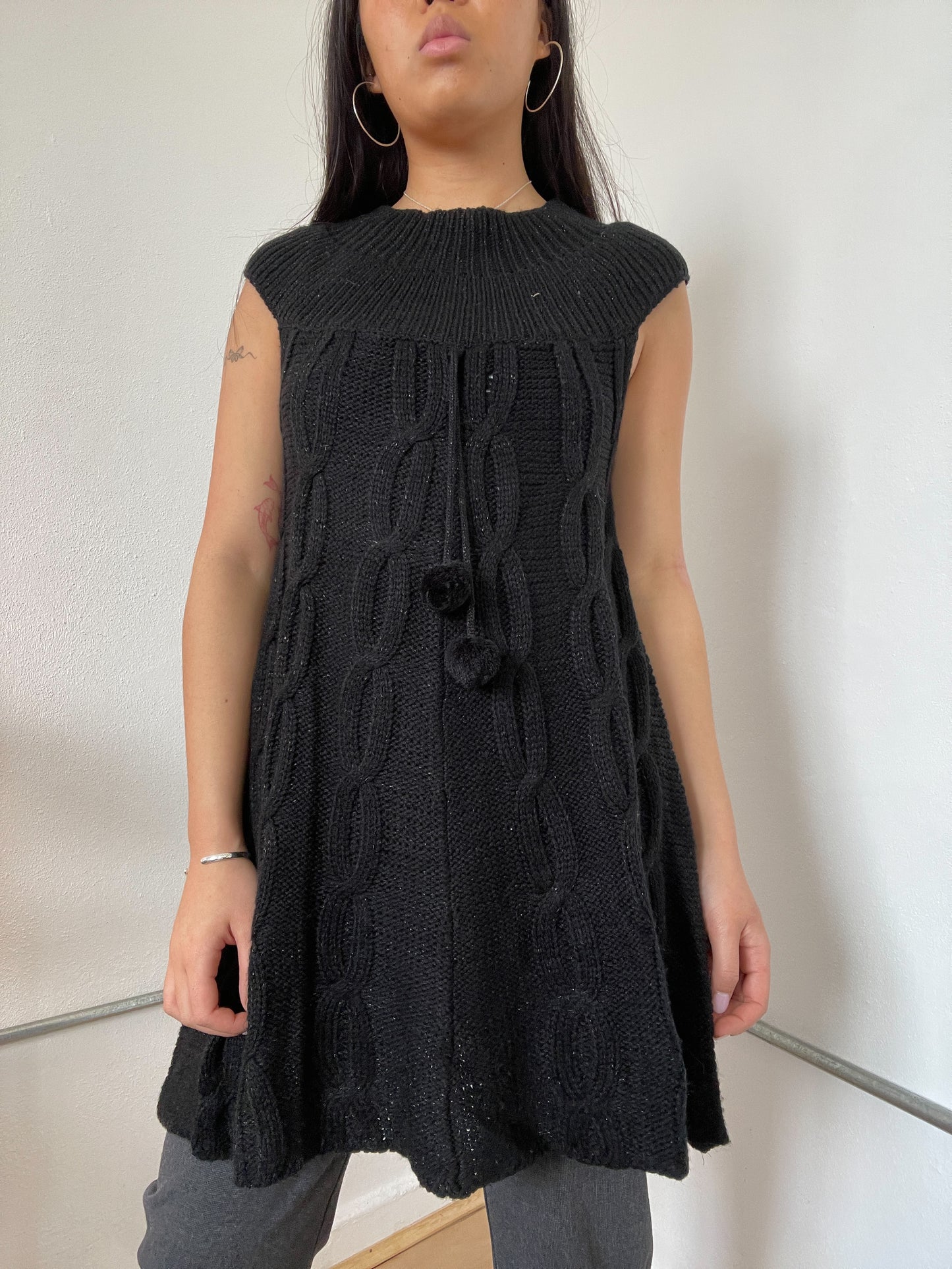 Black Knitted A-Line Dress