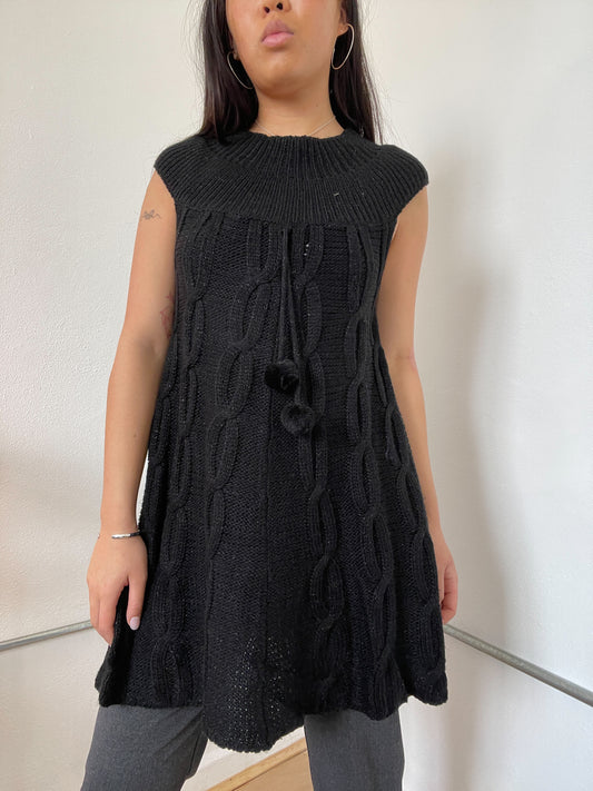 Black Knitted A-Line Dress