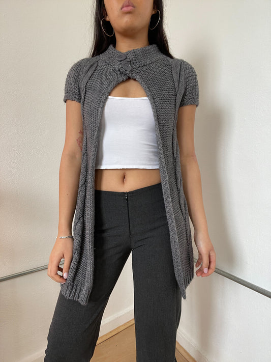 Grey knitted short sleeve cardigan