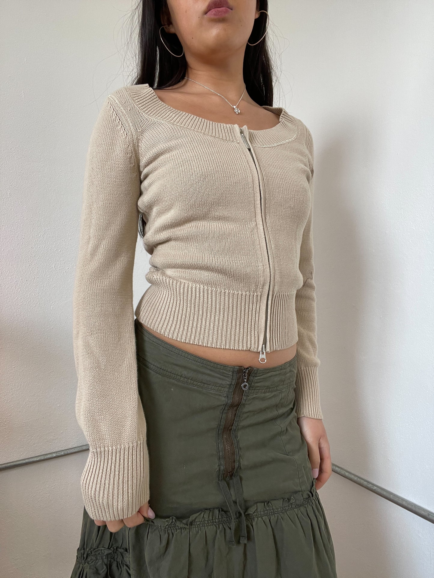 Brown Ribbed Long Sleeve Cardigan