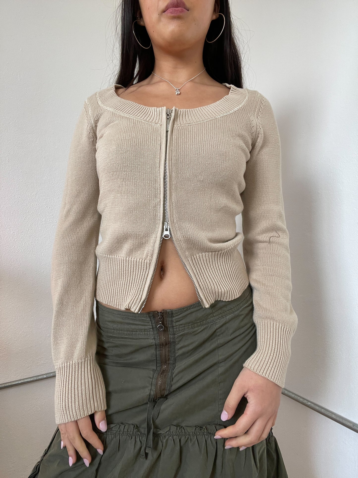 Brown Ribbed Long Sleeve Cardigan