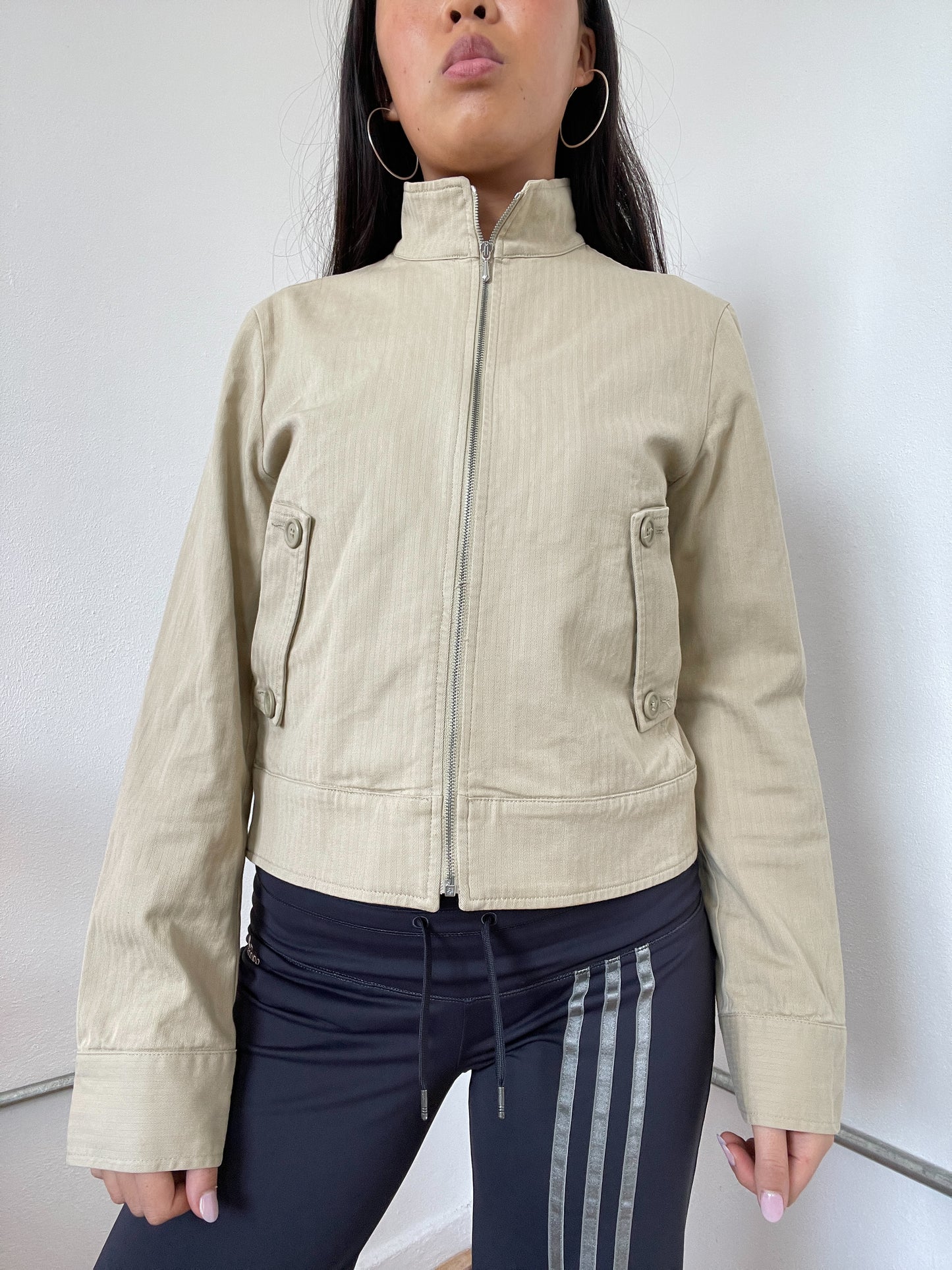 United colours of Benetton Light Cream Cargo Zip Up Utility Jacket