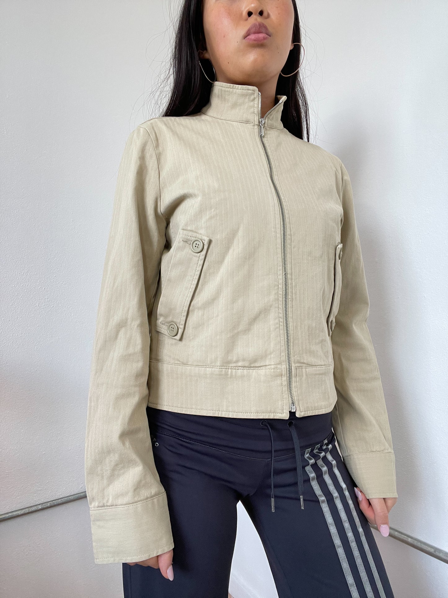 United colours of Benetton Light Cream Cargo Zip Up Utility Jacket