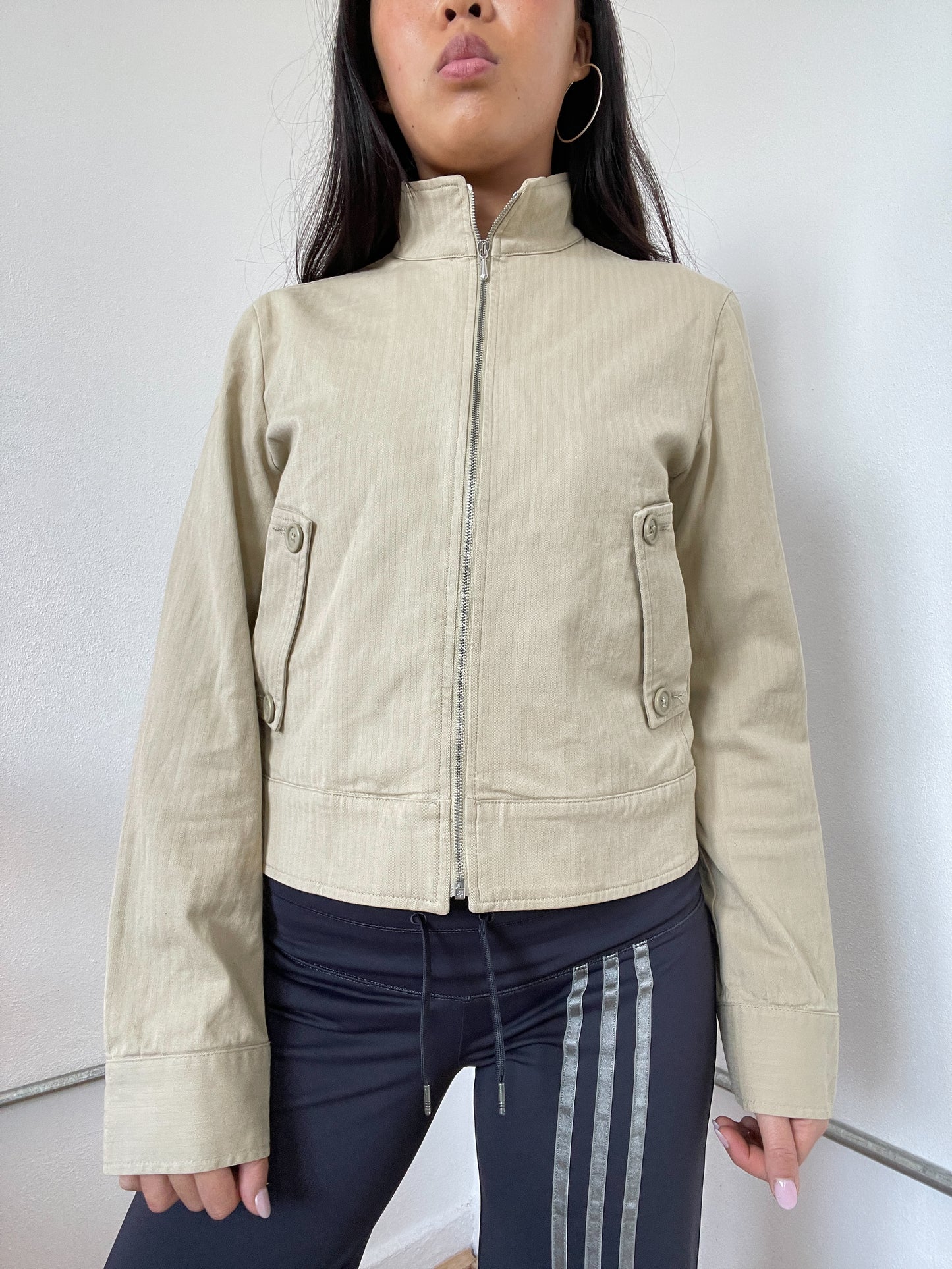 United colours of Benetton Light Cream Cargo Zip Up Utility Jacket