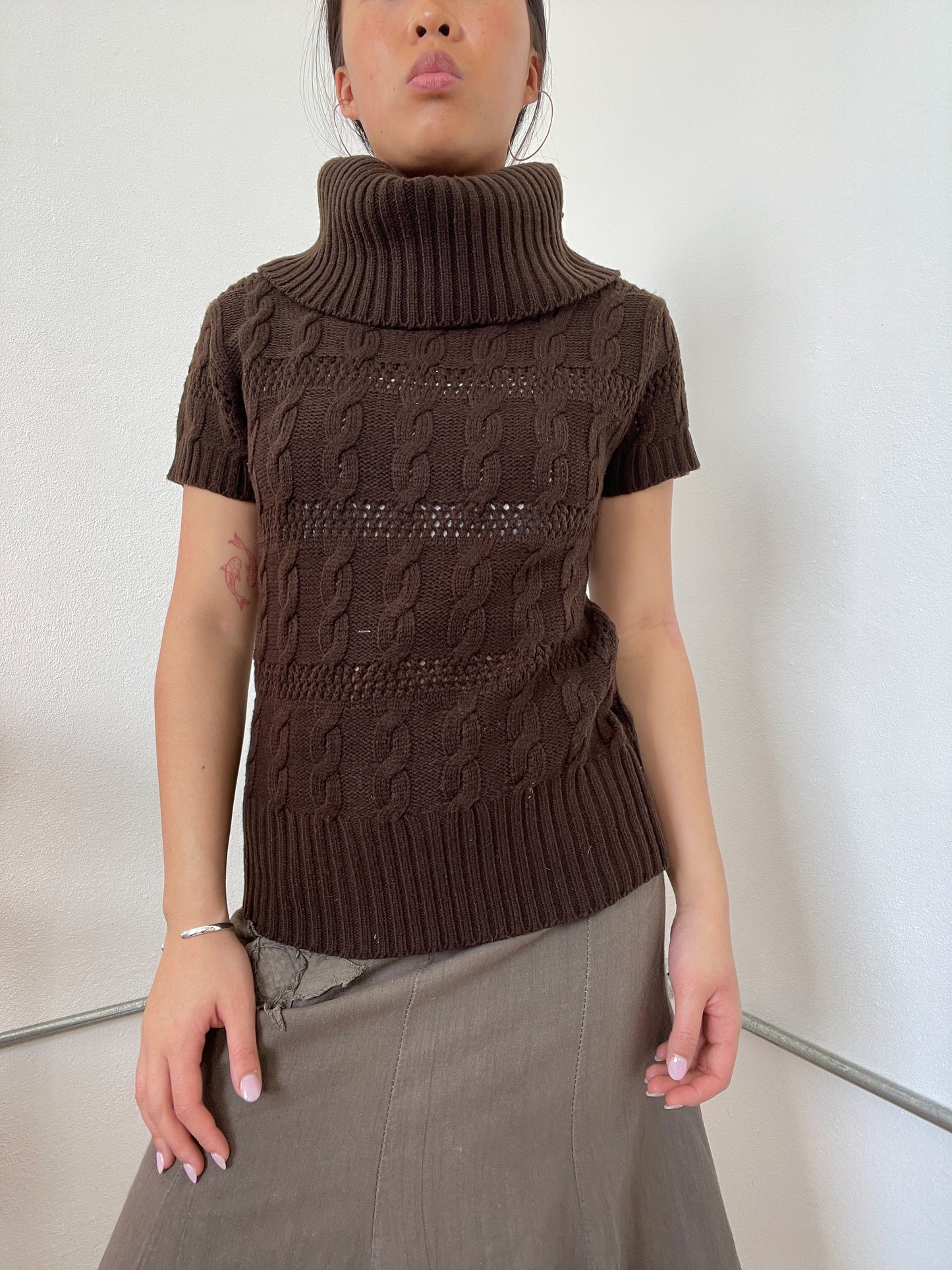Brown Short Sleeve Knit Jumper top