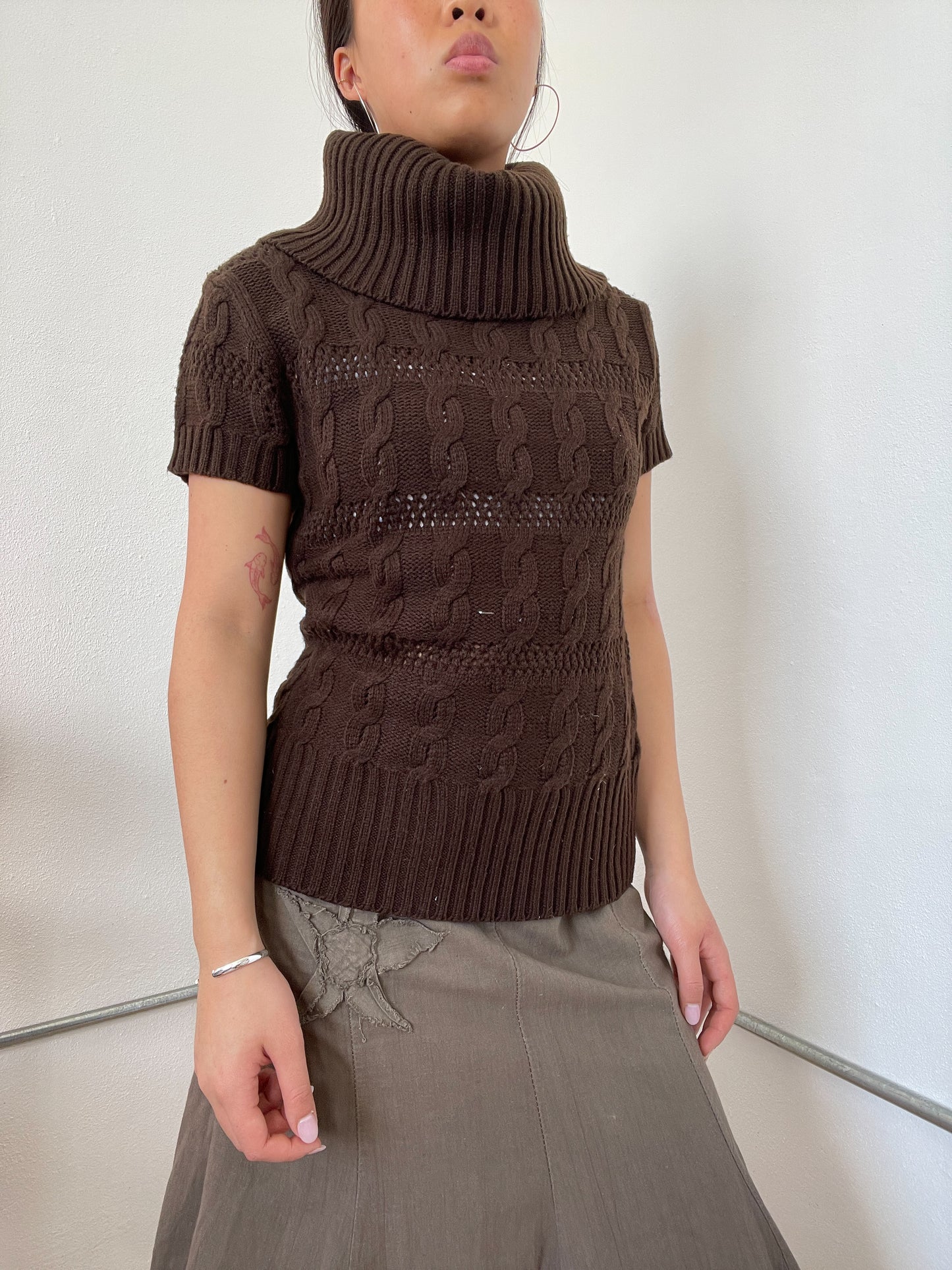 Brown Short Sleeve Knit Jumper top