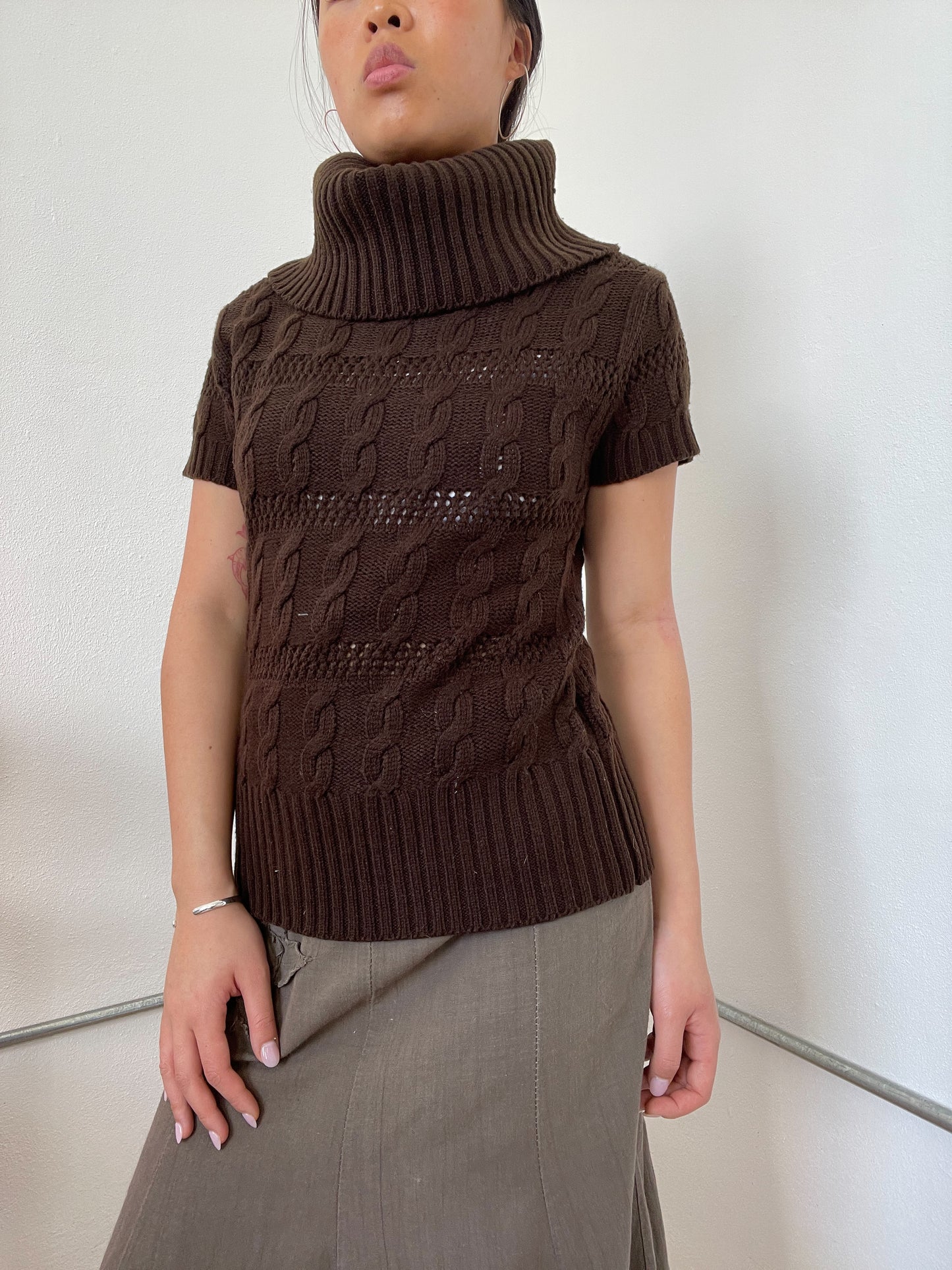 Brown Short Sleeve Knit Jumper top