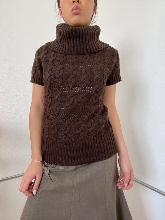 Brown Short Sleeve Knit Jumper top