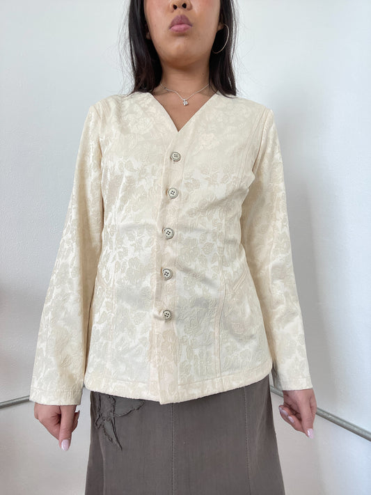Cream Floral Button Up Shirt Jacket