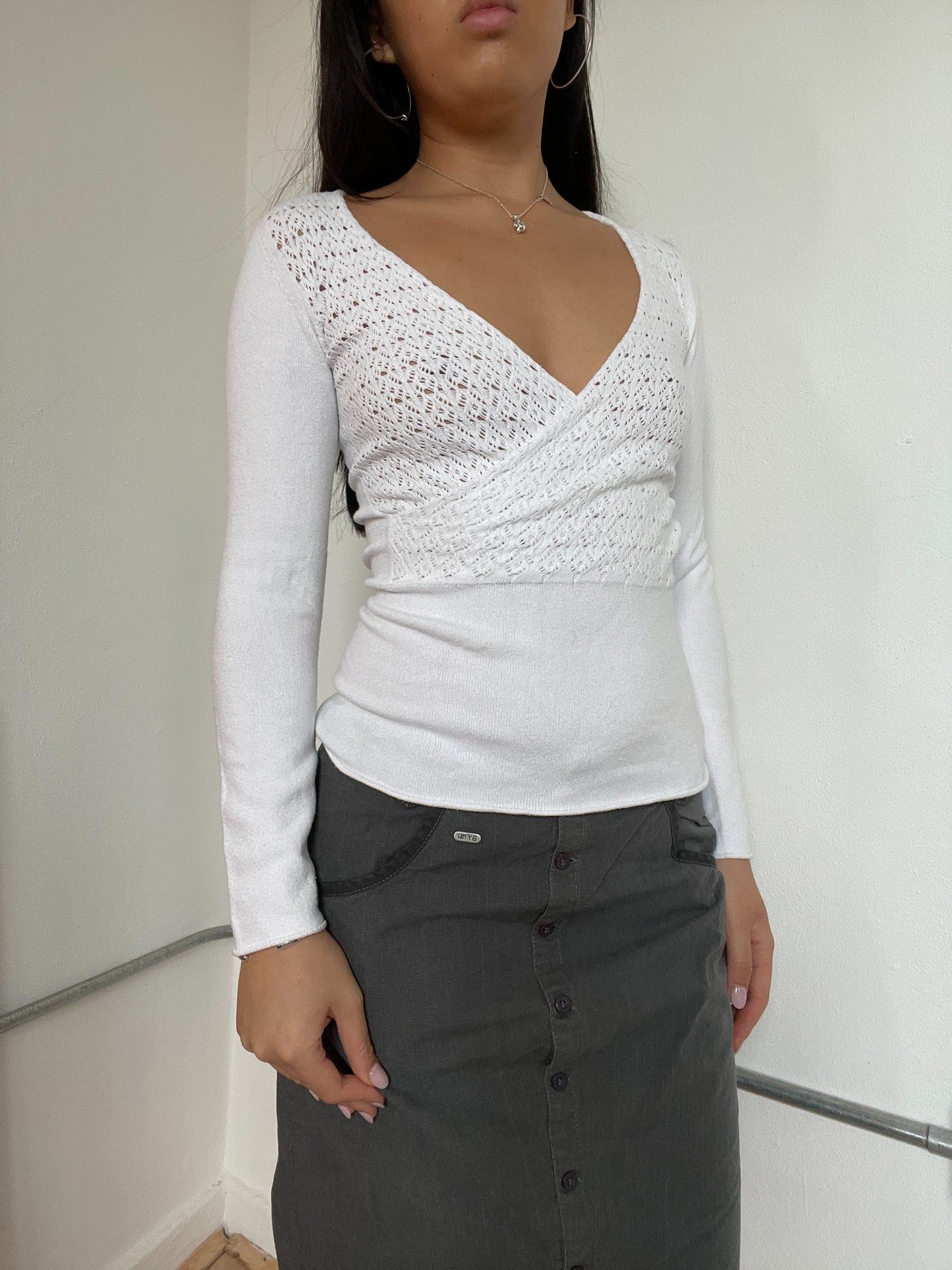 White Long Sleeve Textured Top Jumper