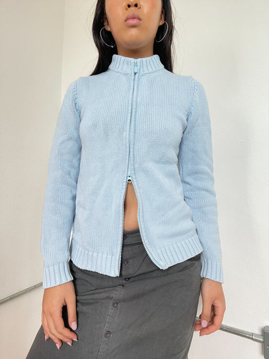Baby Blue Ribbed Double Zip Jumper