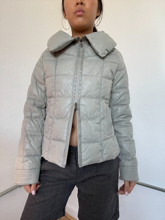 Light Grey Double Zip Puffer Jacket