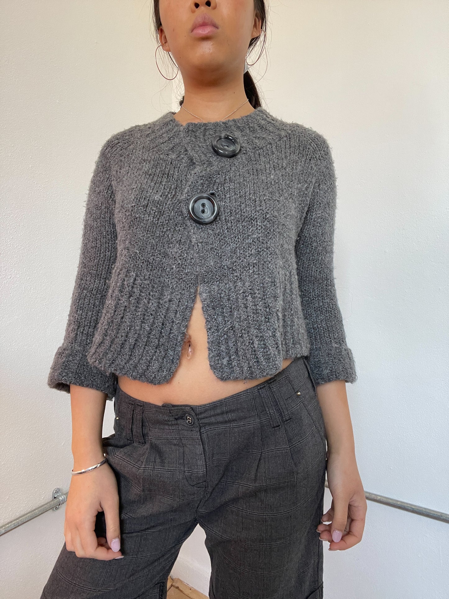 Grey Knit Cropped Swing cardigan