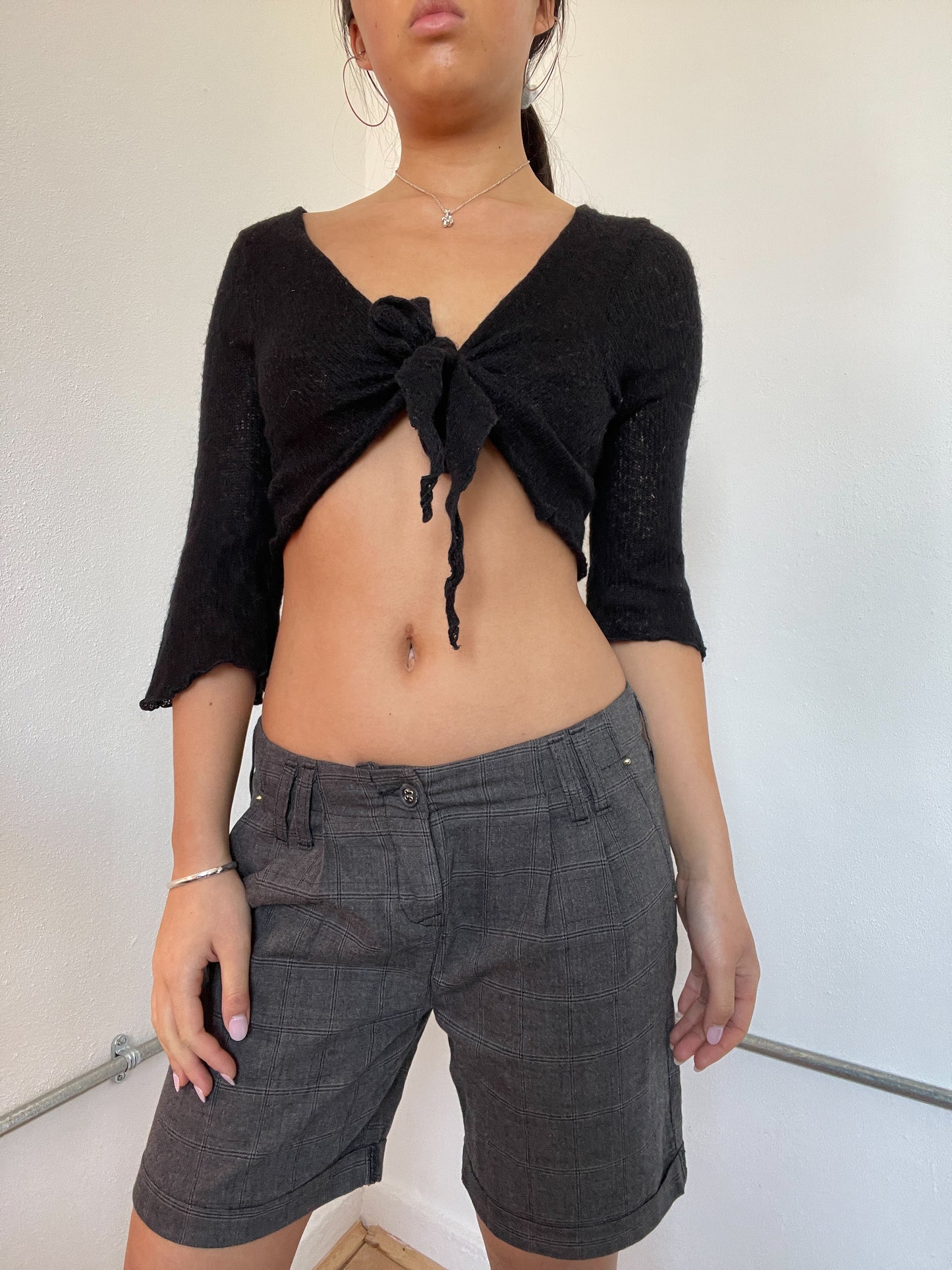 Black Knitted Tie-Up Top