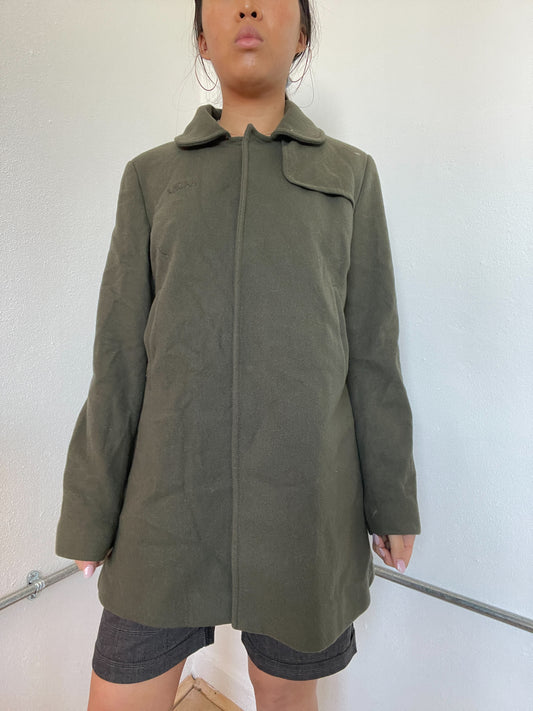 Green Collared A-Line Wool Jacket