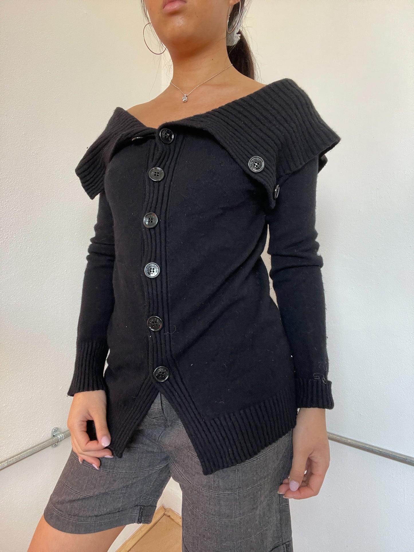 Black Knitted Off The Shoulder jumper