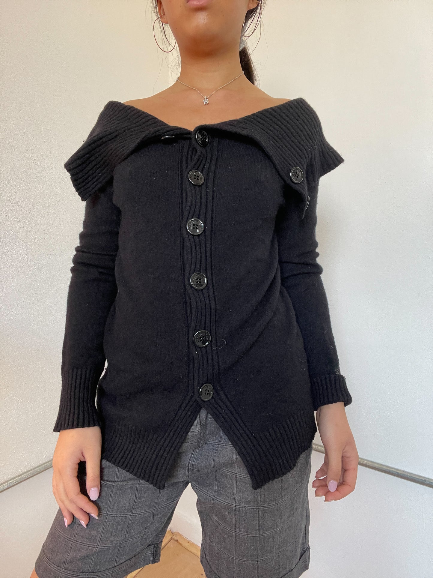 Black Knitted Off The Shoulder jumper